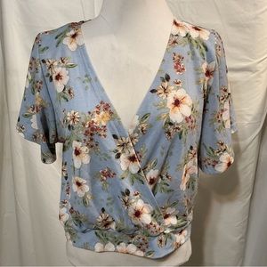 Love+Joy Light Blue Floral V-Neck Top